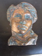 ancien buste de Penelope en platre bas relief imitation bronze 20 cm