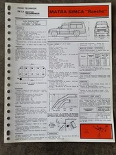 FICHE TECHNIQUE AUTOMOBILE MATRA SIMCA RANCHO