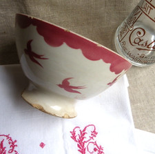 BOL ANCIEN EN FAÏENCE DE BADONVILLER - DÉCOR TOURNANT D' HIRONDELLES ROUGES