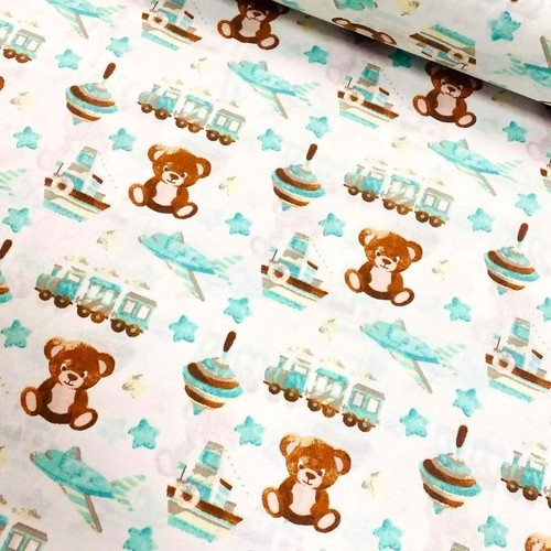 Tissu nounours train avion - nounours,