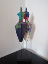 Sculpture, statue, femme, homme, couple, moderne, contemporain, figurine, bleu