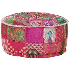 Pouf Rond en Coton Patchwork Fait à la Main Rose Tabouret Repose-pied vidaXL