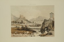 Lithographie couleur originale Guillaumes vallée du Var Alpes Maritimes
