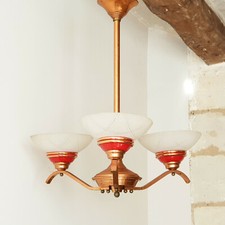 LUSTRE PLAFONNIER 1950 EN CUIVRE & VERRE 50S 1950S VINTAGE ANNEES 50