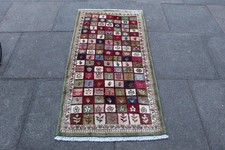 Tapis Oriental Gabbe En Laine Fait Main Traditionnel Vintage Vert Rouge 142x70cm