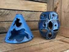 2 photophores en terre cuite émaillée bleue