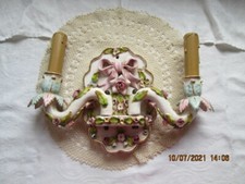 ANCIENNE APPLIQUE FAIENCE DEUX  BRANCHES FLORAL ANTIC LAMP TO HANG