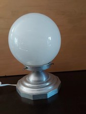 ART DECO LAMPE  MODERNISTE GEOMETRIQUE 1930 1940 ALUMINIUM et OPALINE BOULE