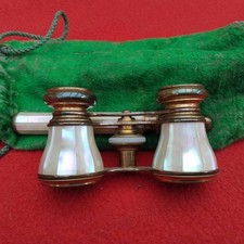 jumelle de théâtre laiton et nacre avec poignée + pochette - pas vu  de marque