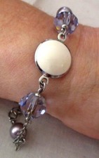 Bracelet ENERGETIX couleur argent perles de verre améthyste bijou vintage 5071