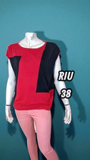 Jacqueline Riu Taille 38  Superbe pull manches courtes rouge et noir femme