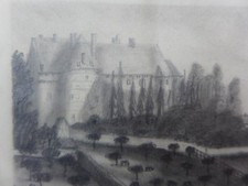 1879 DESSIN crayon CHÂTEAU DU NEUBOURG  Eure de A.TILLY  graveur