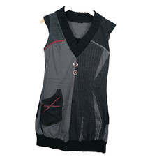 Gilet femme taille S/M noir dames knit sans manches tunique robe ladies dress