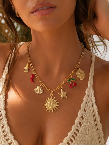 Collier acier charms doré - collier,