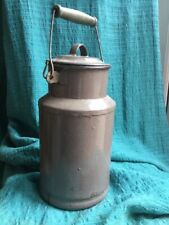 Antique French Grey Enamel Milk Can Lunch Pail Bucket Coffee Enamelware 11”