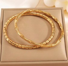 2x Bracelet Bambou Doré En Acier Inoxydable Lot De Jonc Bijoux Femme Or Jaune
