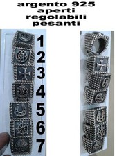 Bague Homme ARGENT 925 Croix Malte Fer À Cheval Ancre Timon 4Fois Réglable