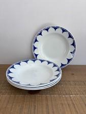 Lot De 4 Assiettes Creuses Saint Amand Blanches Et Bleues Géométriques Vintage