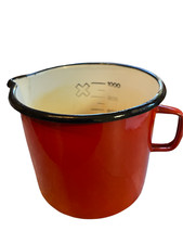 ANCIEN RÉCIPIENT TÔLE ÉMAILLÉ YOUGOSLAVIA ROUGE DOSEUR 1 LITRE BROC