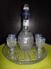 RARE SERVICE DIGESTIF VERRE CRISTAL MOULE SIGNE VAL ST LAMBERT CARAFE PLATVERRES