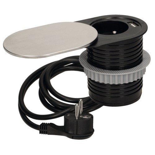 Bloc prise avec cache - , inox