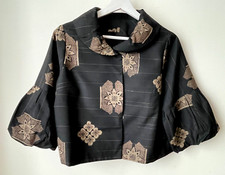 Veste léger Pièce Unique fait Kimono Soie Japon Noir & Beige Taille 34 36 38