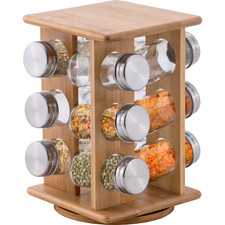 Porte-Épices En Bois Avec Base Tournante Porte Épices Avec 12 Bocaux Pratique