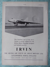 9/1953 PUB IRVIN IRVING AIR CHUTE PARACHUTE AVRO VULCAN RAF V BOMBER ORIGINAL AD