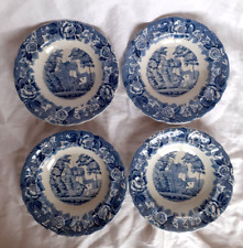 4 petites assiettes creuses en faïence Suède Rorstrand  bleu fleurs et château