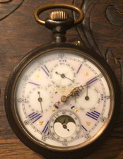 Regulateur 65mm Triple quantième Phase de lune acier Circa 1920