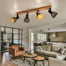 Plafonnier Suspension Lampe Bois Luminaire de Salon Réglable Or L 80 CM