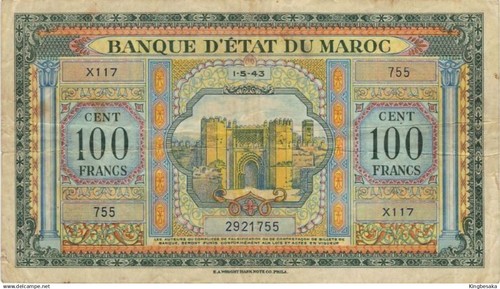 Maroc 100 francs 1943 - 100, vf