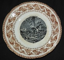 Assiette parlante vers 1890 GIEN " CHASSE AU RENARD " 