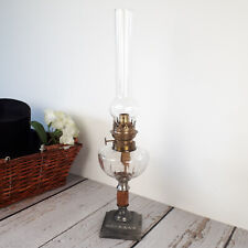Lampe à huile vintage sur pied en régule & laiton argenté Hugo Schneider France