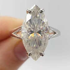 Bague solitaire diamant blanc taille marquise certifiée 3,00 ct - grand lustre