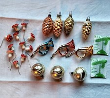 Lot Anciennes Décorations Noël. Boules Verre Soufflé Églomisé. Vintage. 1960