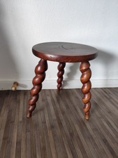 Tabouret Tripode 3 Pieds Torsadés Bois Massif Tabouret Style Vacher Vintage