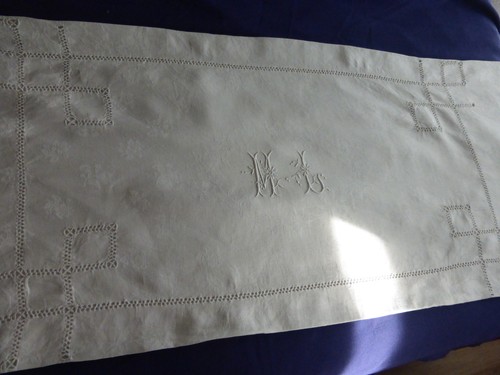 Nappe ancienne damassee - damassee, lin