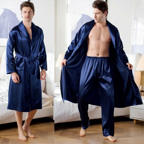 2pcs hommes peignoir faux soie - peignoir,