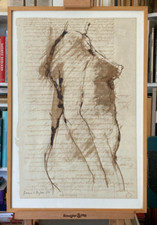 Bernard DUFOUR: Dessin original au lavis sur vieux papier. Signé. Encadré