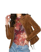 Veste en cuir daim marron pour