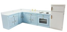 Maison de Poupées Bleu Pâle Ajusté Meuble Cuisine Ensemble Miniature Unités &