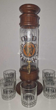 ? Fontaine à whisky vintage en verre et bois – Petit robinet + 5 verres assorti