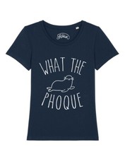 T-shirt femme manches courtes WHAT THE PHOQUE	couleur bleu marine