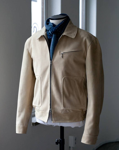 Veste cuir daim beige - en,