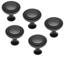 Bouton de Meuble Set Rétro Poignée Porte Noir Mat Antique Cuisine Vintage, Rond