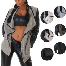 Femmes Ouvert Blouson Motard Cardigan Wetlook Simili-Cuir 34 36 38 40 Xs S M