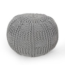 Round Plush Fabric Poufs Gray
