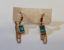 Boucle d'oreille créole chaîne doré avec zircon bleu turquoise Art ethnique/EBPM