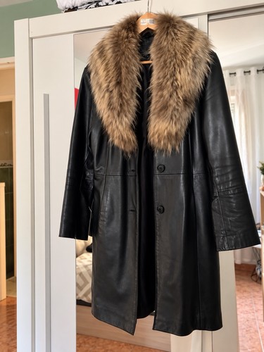 Silver manteau long cuir noir